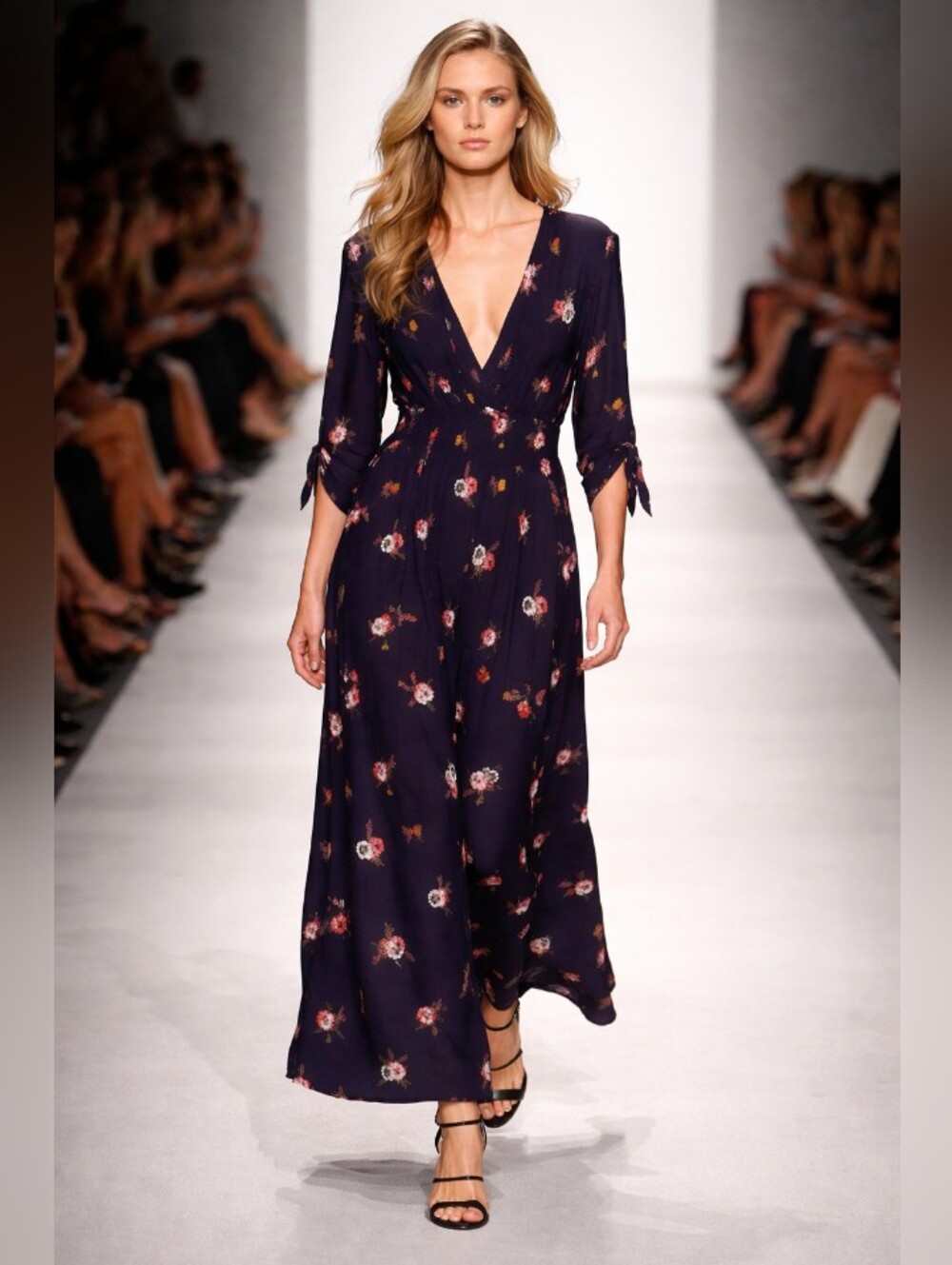 Eyeshadow Navy Maxi Dress with Pink Floral Print